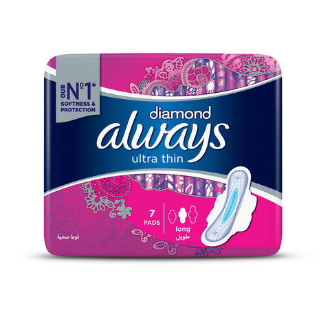 Always Diamonds Ultra Thin Sanitary Pads Longsingle Pack 7 Count