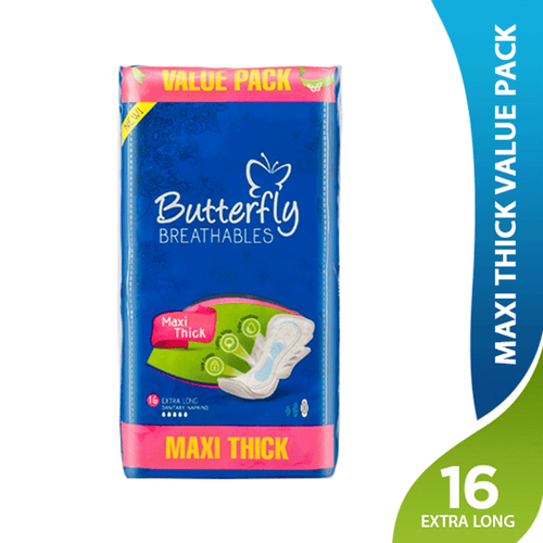 BUTTERFLY BREATHABLES MAXI THICK SANITARY PADS EXTRA LARGE 16 COUNT