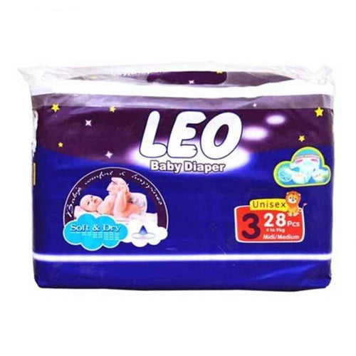 Leo Baby Diapers Medium Size 3 28 Count