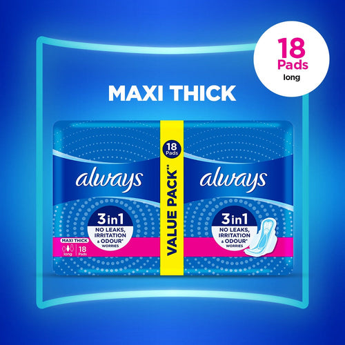 Always Thicks Maxi Sanitary Pads Long Value Pack 18 Count