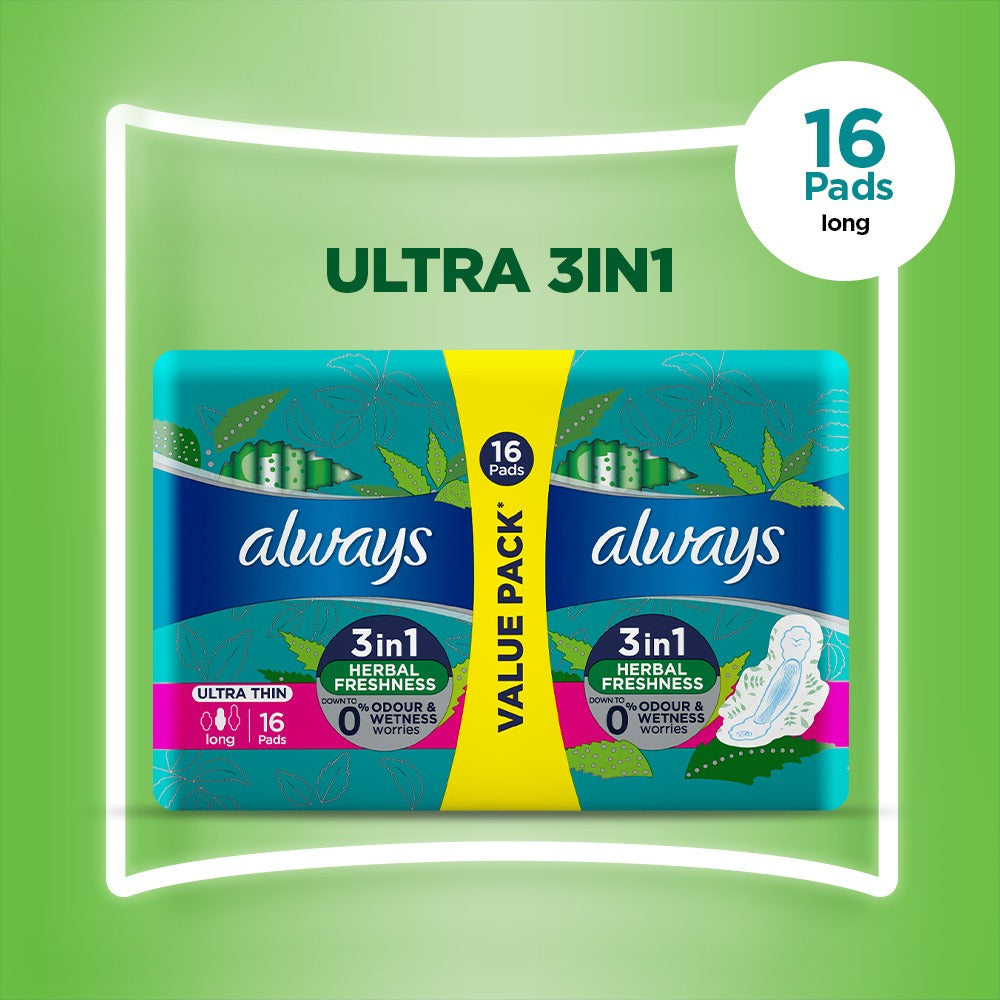 Always Ultra Sanitary Pads Long Value Pack 16 Count